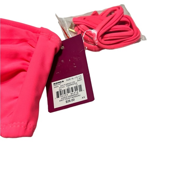 Bandeau Bikini Top NWT. Size XL. Neon Coral. Juniors Knot Front Bandeau - Picture 6 of 6